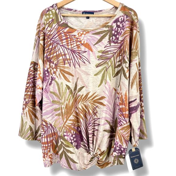 New Democracy Drop Shoulder Twist Hem Tropical Floral Print Shirt Plus Size 3X - Picture 1 of 7